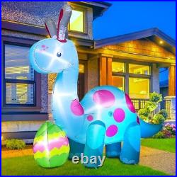 7FT Easter Inflatables Yard Decorations, Blow Up Easter with Colorful Dinosaur