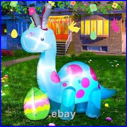 7FT Easter Inflatables Yard Decorations, Blow Up Easter with Colorful Dinosaur