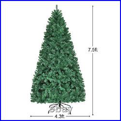 7.5FT Pre-Lit Christmas Tree Hinged Artificial Tree with Metal Stand LED Lights