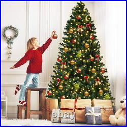 7.5FT Pre-Lit Christmas Tree Hinged Artificial Tree with Metal Stand LED Lights