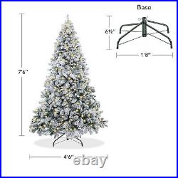 7.5FT Pre-Lit Snow-Flocked Pine Realistic Artificial Holiday Christmas Tree