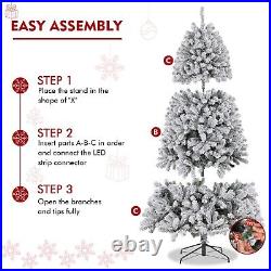 7? 5Ft Pre-lit Artificial Christmas Tree Snow Flocked with LED Lights