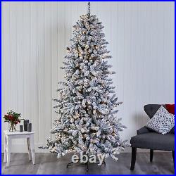 7.5' Flocked Livingston Fir Artificial Christmas Tree 500 Warm LED's & Pinecones