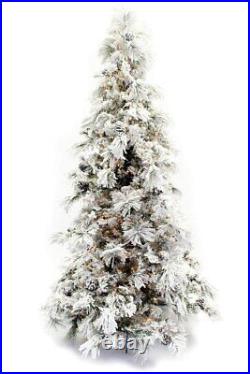 7.5' Flocked Pine Long Needle Prelit Artificial Christmas Tree