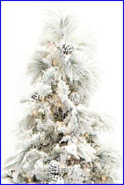 7.5' Flocked Pine Long Needle Prelit Artificial Christmas Tree