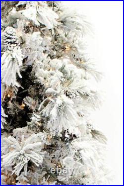 7.5' Flocked Pine Long Needle Prelit Artificial Christmas Tree