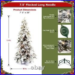 7.5' Flocked Pine Long Needle Prelit Artificial Christmas Tree