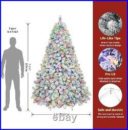7.5ft Prelit Snow Flocked Artificial Holiday Christmas Tree with Remote