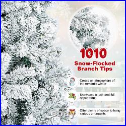 7.5ft Premium Snow Flocked Hinged Artificial Christmas Tree Unlit with Stand