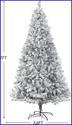7 FT Artificial Christmas Snow Tree Hinged Xmas Full Tree for Holiday Decoration