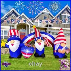 7 FT Independence Day Inflatable 3 Gnomes with Archway Decorations Patriotic