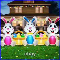 7 Feet Long Easter Inflatables Outdoor Decorations, 3 Colorful Bunny with Basket