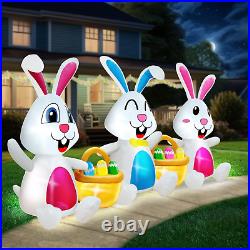 7 Feet Long Easter Inflatables Outdoor Decorations, 3 Colorful Bunny with Basket