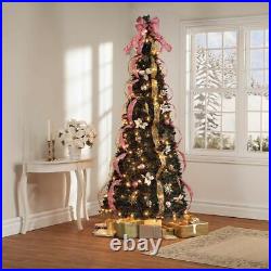 7-Ft Pre-Lit Fully Decorated Gold & Pink Victorian Style Pull-Up Christmas Tree