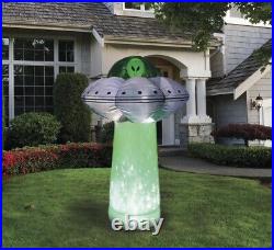 7' Lighted Inflatable Alien UFO with Inferno LED Tractor Beam Yard Halloween Decor