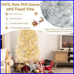 7' Pre-lit Artificial Silver Tinsel Xmas Tree with 1030 Branch400LEDLightCM24547US