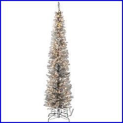 7 ft. Silver Tinsel Tree with Clear Lights