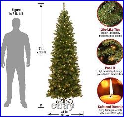 7ft Pre-Lit Artificial Slim Christmas Tree Spruce 500 White UL Lights Metal Base