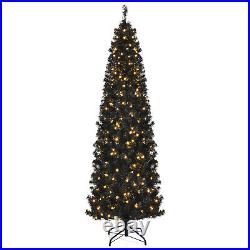 7ft Pre-lit Christmas Halloween Tree Hinged Artificial Pencil Tree with 818 Tips
