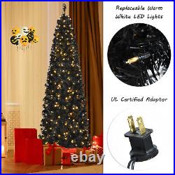 7ft Pre-lit Christmas Halloween Tree Hinged Artificial Pencil Tree with 818 Tips