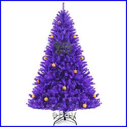 7ft Pre-lit Purple Halloween Christmas Tree with Orange Lights Pumpkin Decorations