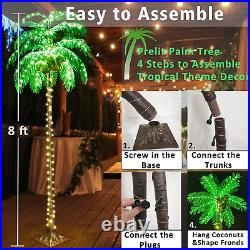 8FT LED Lighted Palm Tree with Coconuts Christmas Tree Outdoor Decor Artificial