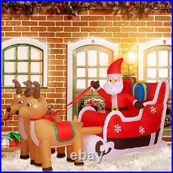 8Ft Christmas Inflatable Decorations Outdoor Claus on Sleigh