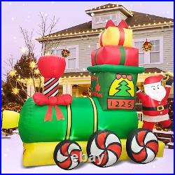 8 FT Giant Christmas Inflatable Santa Driving Train Outdoor Decorations- Blow up