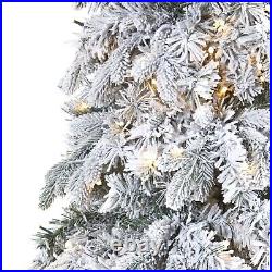 8' Flocked Vermont Mixed Pine Swept Spruce Christmas Tree with600 LED. Retail $589