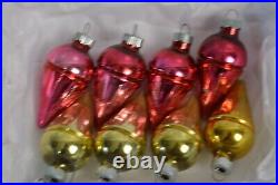 8 Vintage Glass Christmas Tree Ornaments Shiny Brite Ice Cream Cone UFO Red Gold