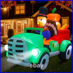 8ft Thanksgiving Inflatable Turkey Car LED Yard Decor for Autumn Celebration