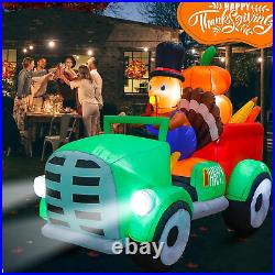 8ft Thanksgiving Inflatable Turkey Car LED Yard Decor for Autumn Celebration