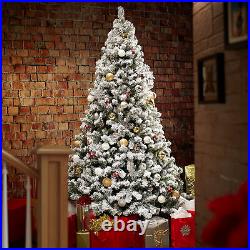 9FT Snow-Flocked Pine Realistic Artificial Holiday Christmas Tree with Stand