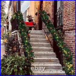 9 FT Pre-lit Christmas Garland Timer Fireplace Stair Wall Door Indoor Décor 2Pcs