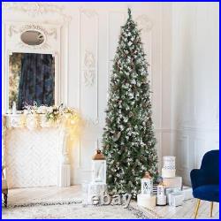 9ft Pre-Lit Premium Hinged Artificial Xmas Christmas Pine Tree 8 Mode LED Light