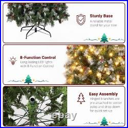 9ft Pre-Lit Premium Hinged Artificial Xmas Christmas Pine Tree 8 Mode LED Light