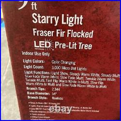 9ft Starry Light Fraser Fir Flocked Pre Lit Tree 3000 Microdot Changing Lights