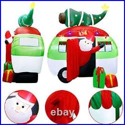 ATDAWN 7 ft Christmas Inflatable Santa Claus Driving a Car with Christmas Tre