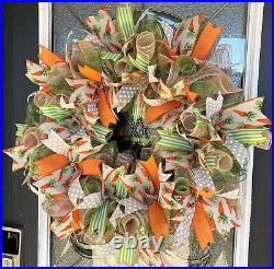 Adorable Farmhouse Carrot Polka Dot Easter Spring Front Door Wreath