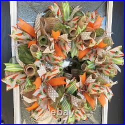 Adorable Farmhouse Carrot Polka Dot Easter Spring Front Door Wreath