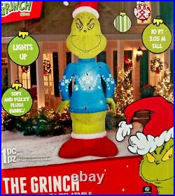 Airblown Inflatables Christmas Fuzzy Plush Grinch in Blue Sweater 10 ft tall