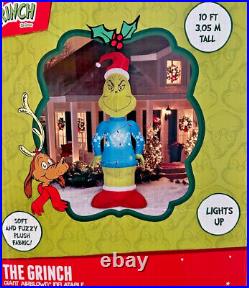 Airblown Inflatables Christmas Fuzzy Plush Grinch in Blue Sweater 10 ft tall