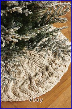 Anthropologie 100% Wool Tree Skirt Heavy Chunky Knit Cream 60 Diameter NEW