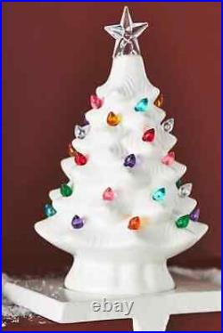 Anthropologie Ceramic Tree Stocking Holder Light Up Village Ornaments White NEW