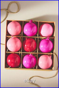 Anthropologie Opaque Bauble Glass Ornaments Ball Barbie Pink Glitterville NEW