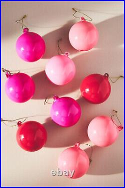 Anthropologie Opaque Bauble Glass Ornaments Ball Barbie Pink Glitterville NEW