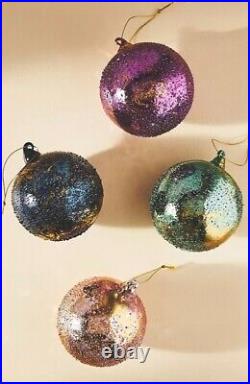 Anthropologie Stubbled Glass Bauble Ornament Set NEW