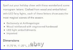 Anthropologie Wooden Monogram Wonderland Light-Up Scene Christmas Letter Y New