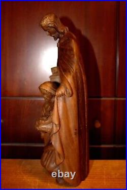 Antique 12 Wood Hand Carved Block Nativity Set Scene Holy Family Jesus Statue