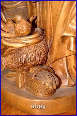 Antique 16 Hand Carved Wooden Nativity Set Scene Holy Family Statue Sculpture